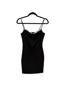 FBB Limit Dress Small Black Embellished Pearl Cowl Neck Y2K Cocktail Party Glam